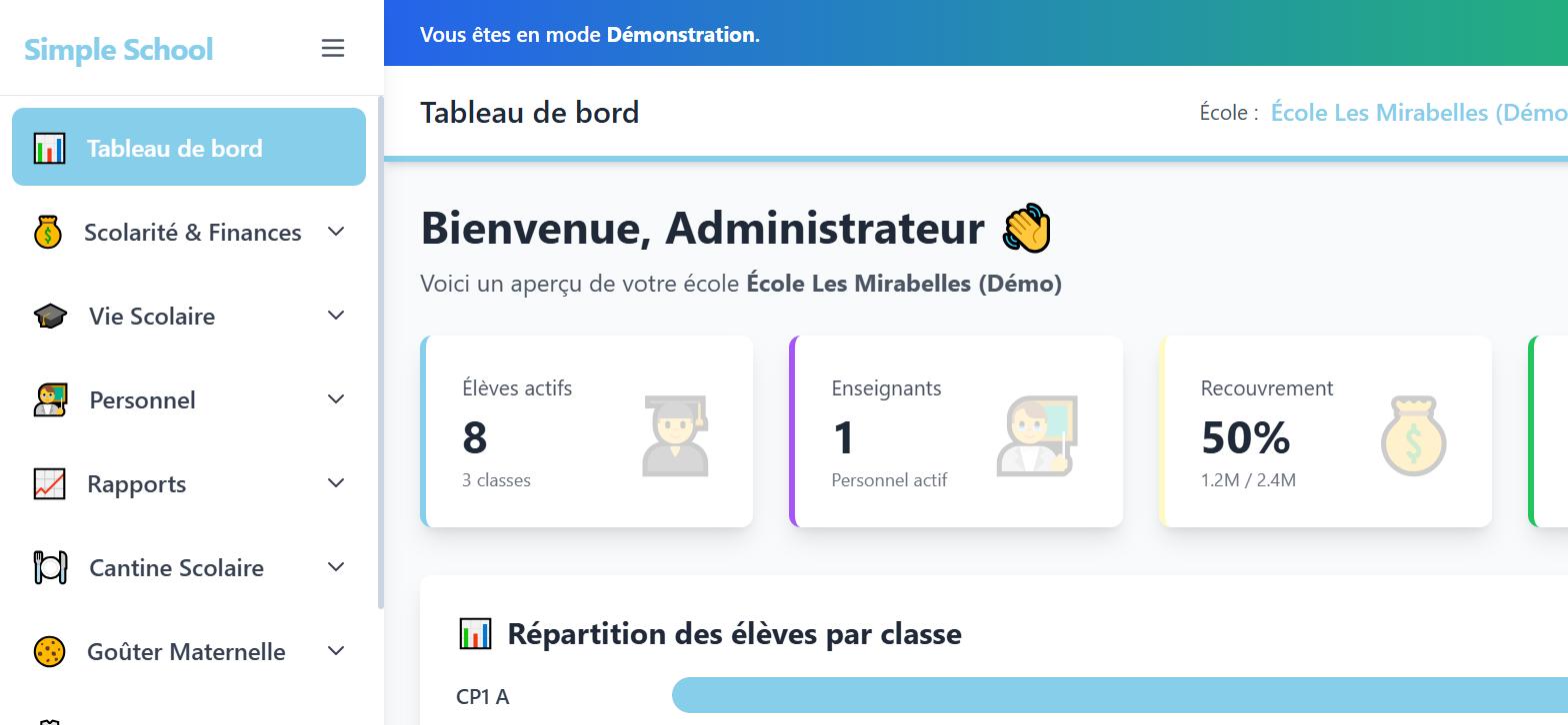 Tableau de bord Simple Ecole